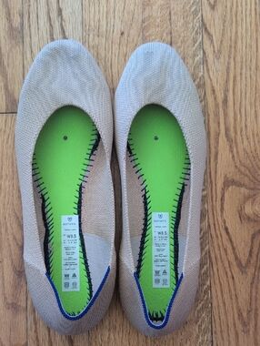 Rothy's Beige Knit Ballet Flats with Lime Green Insole